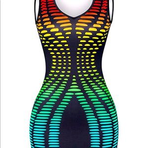 Sexy V-Neck Party Sleeveless Stripe Print Bodycon Midi Club Dress